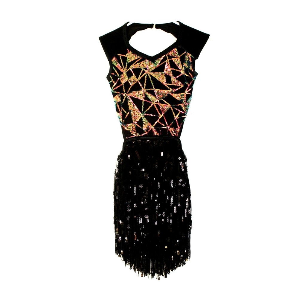 WEISSMAN Junior Gills' Latin Dance Dress LC Black Sequins Performance #04